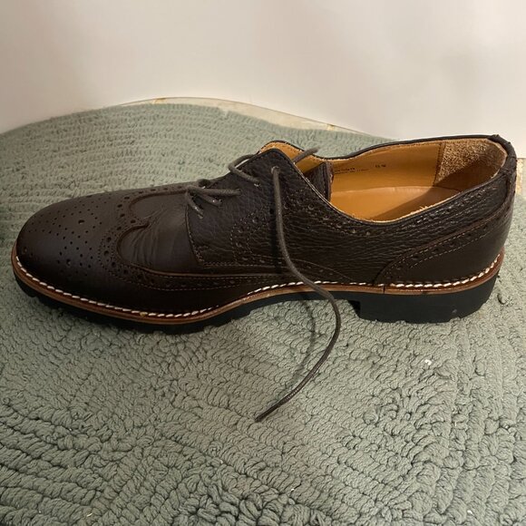 Men's Leather Dress Shoe Burgundy Wingtip Lace up Made in Italy Carson 8.5 - Picture 3 of 8